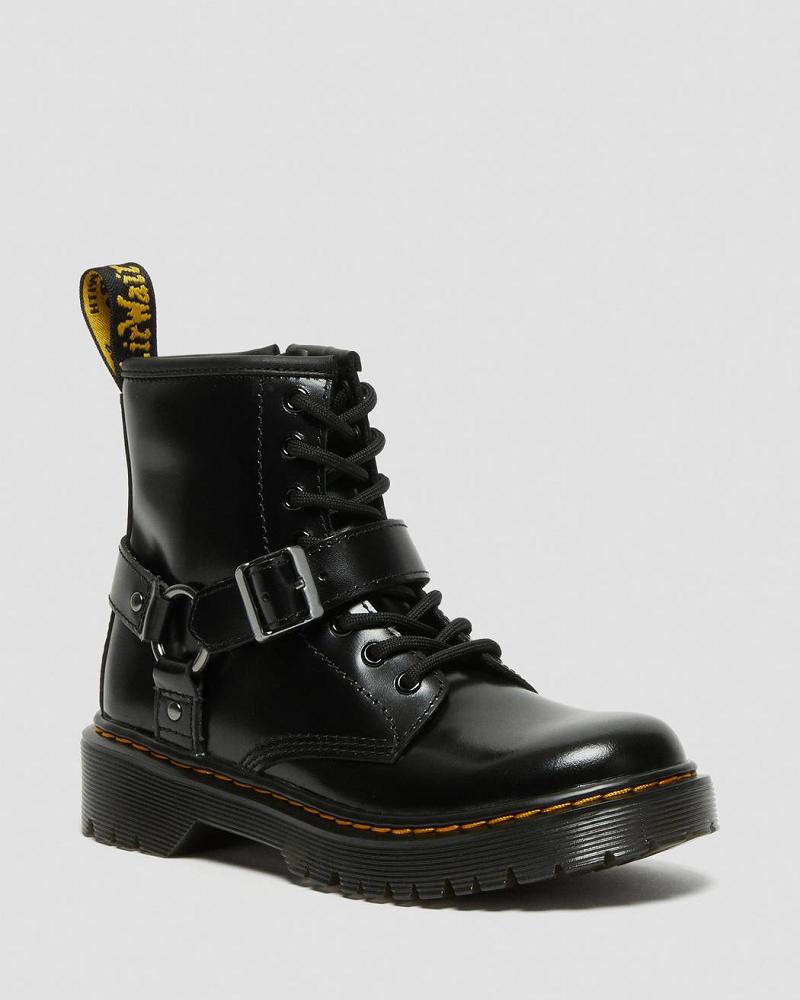 Dr Martens Junior 1460 Harness Leren Vrijetijdslaarzen Kinderen Zwart | NL 162UZG